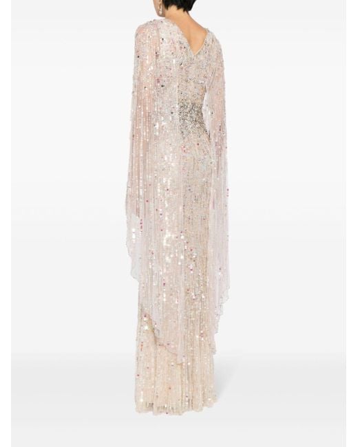 Jenny Packham Natural Honey Pie Sequin-embellished Cape Gown