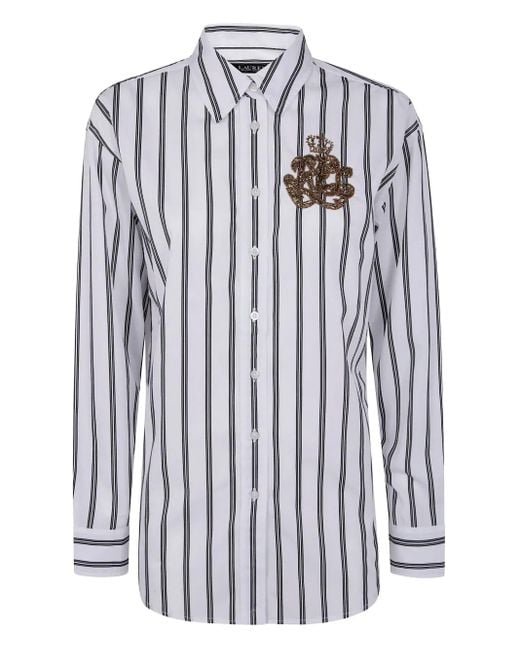 Ralph Lauren White Striped Beaded-Embellished Shirt