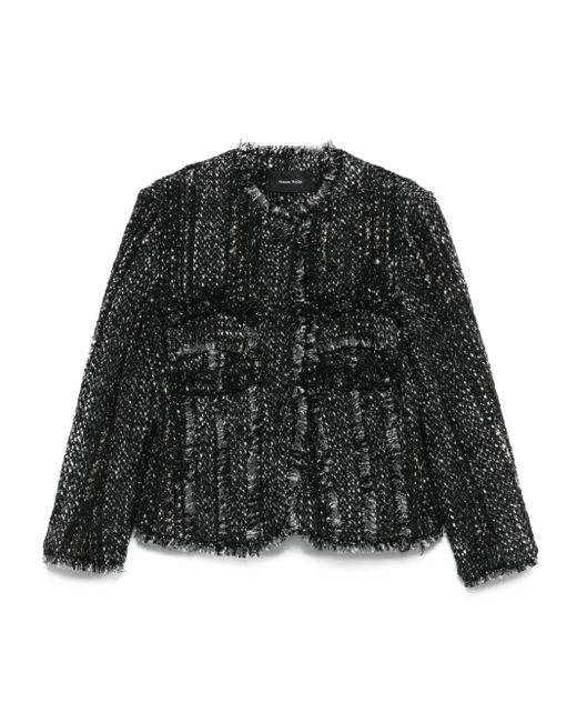 Simone Rocha Black Fringed Tweed Jacket