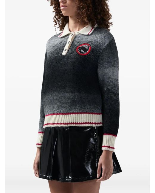 Gcds Black Polo Collar Embroidered Polo Top