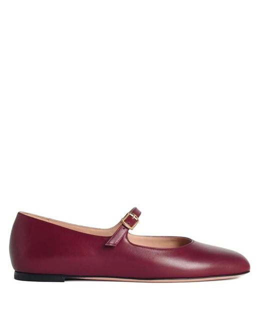 Bally Purple Buckle-Strap Leather Ballet Flats