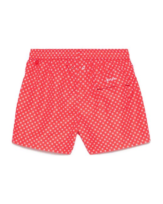Kiton Red Patterned-Print Swim Shorts for men