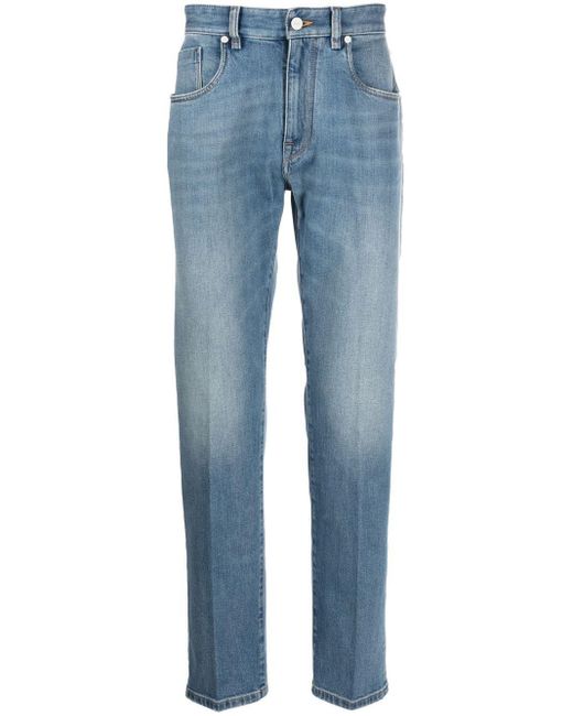 Fendi Blue Logo-patch Straight-leg Jeans for men