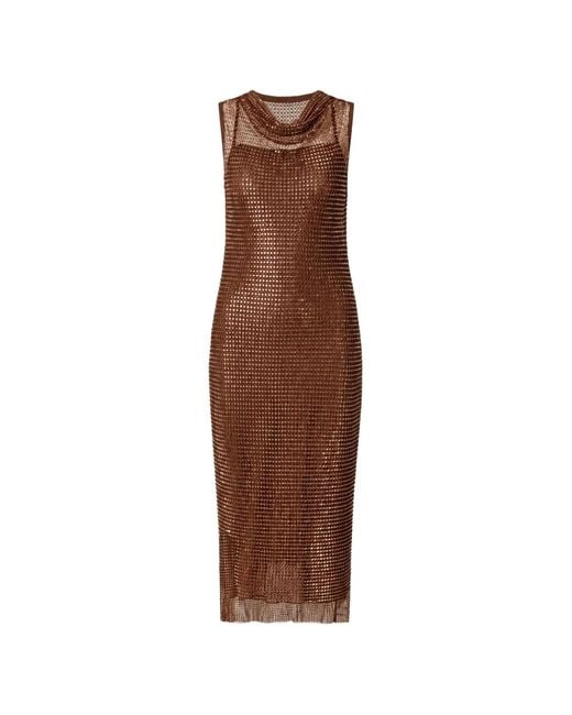 Pinko Brown Sequin-Embellished Cowl-Neck Dress
