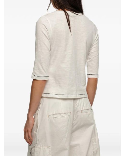 Bimba Y Lola White Three-Quarter-Sleeve Round-Neck Top