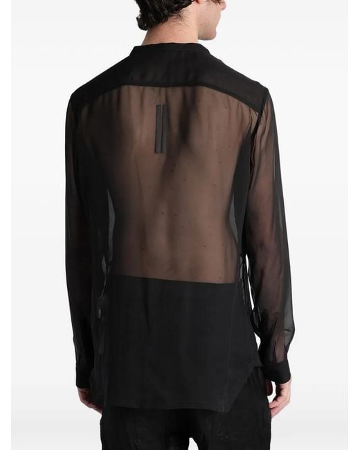 Rick Owens Black Larry Fogpocket Sheer-Finish V-Neck Silk Shirt for men