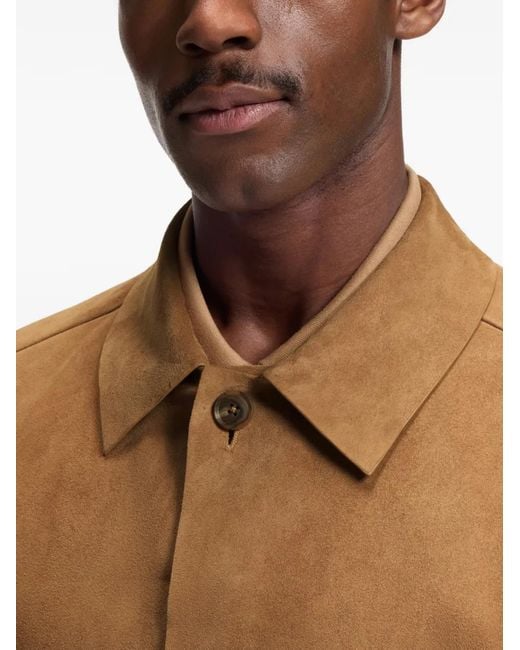 Boss Brown Suede Button-Up Leather Jacket for men
