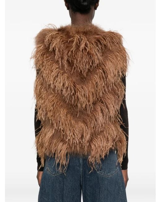 Yves Salomon Brown Feather-Trim Gilet