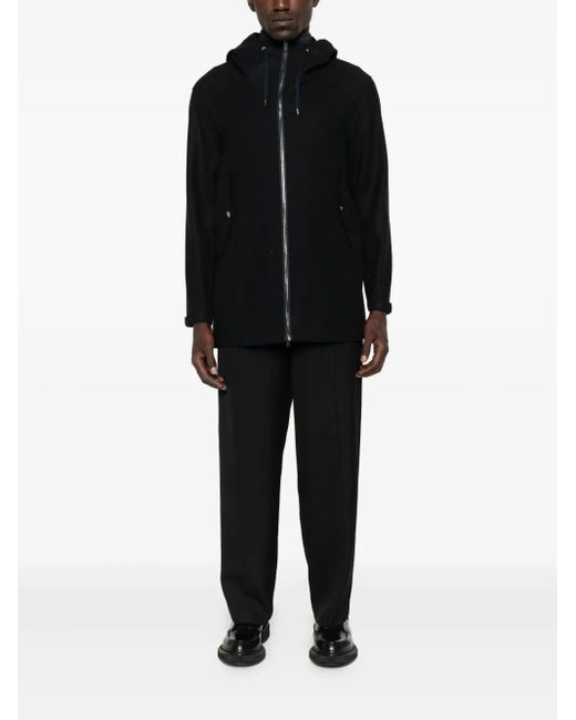 Herno Black Hooded Zip-Front Coat for men