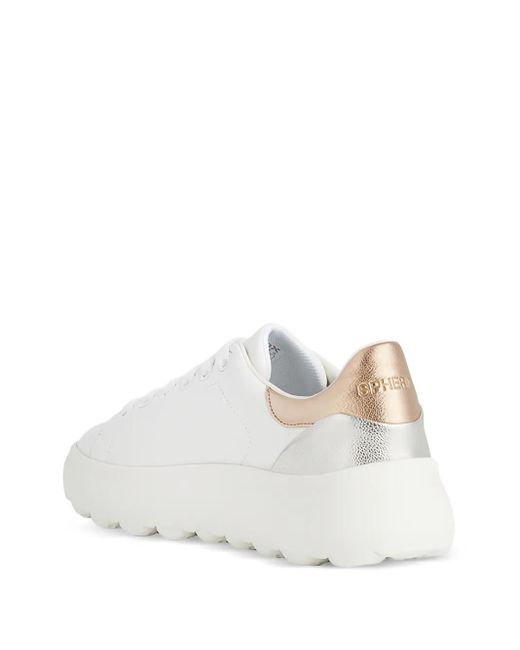 Geox White Spherica Ec4.1 Leather Sneakers