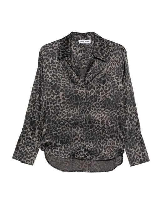 DKNY Gray Animal-print Button-up Shirt