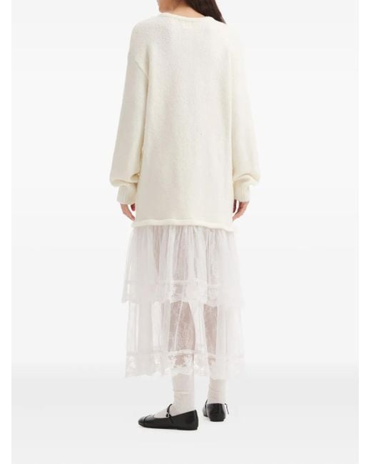 B+ AB White V-Neck Midi Dress