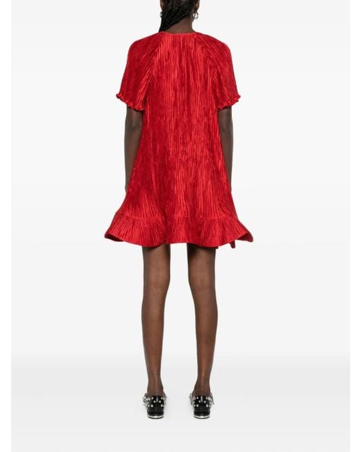 Jonathan Simkhai Red Plissé Ruffled Mini Dress