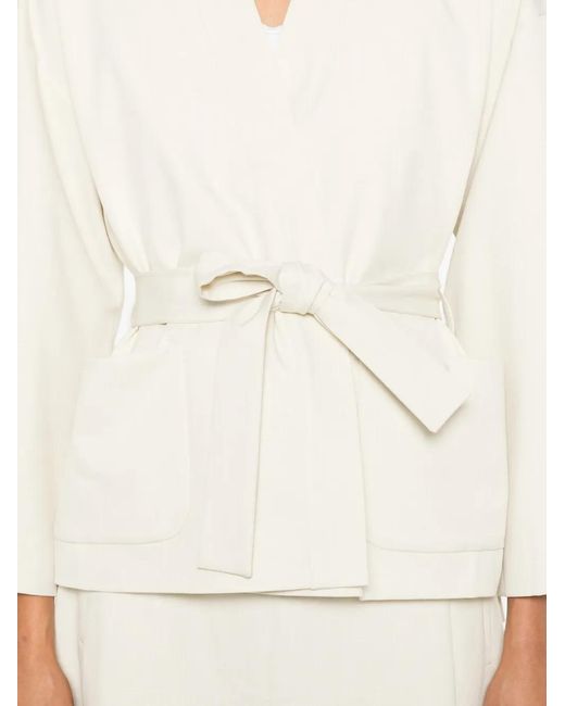 Psophia White Belted Wide-Sleeve Oversized Jacket
