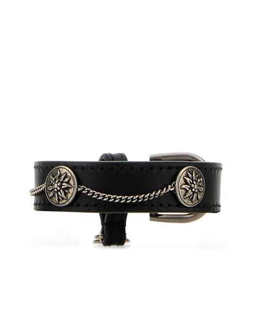 Prada Black Floral-Charm Leather Bracelet