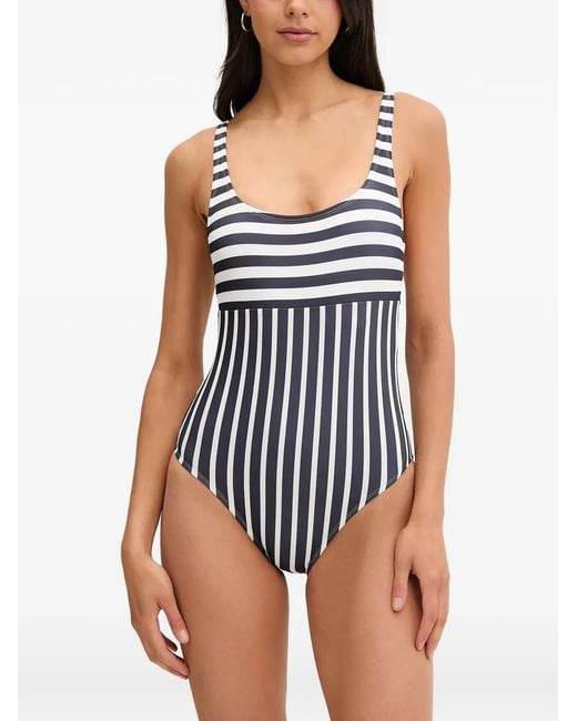 MICHAEL Michael Kors Blue Striped Scoop-Neck Swimsuit