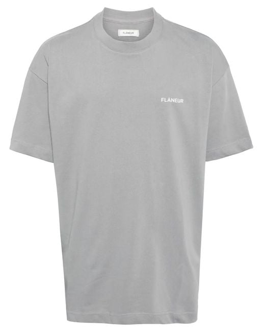 flâneur Gray Logo-Print Cotton T-Shirt for men