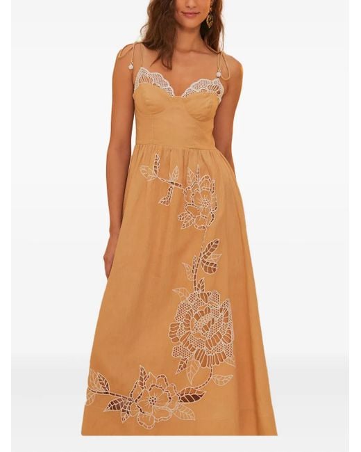 Farm Rio Brown Sand Richelieu Embroidered Dress