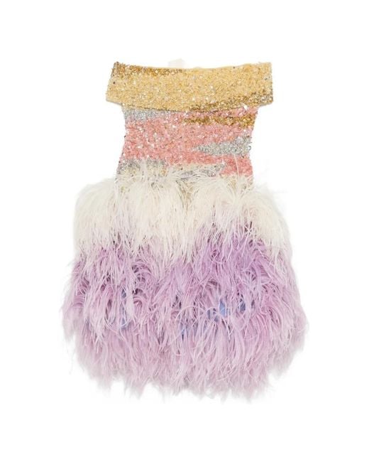 Georges Hobeika Pink Embellished Feather-Skirt Dress