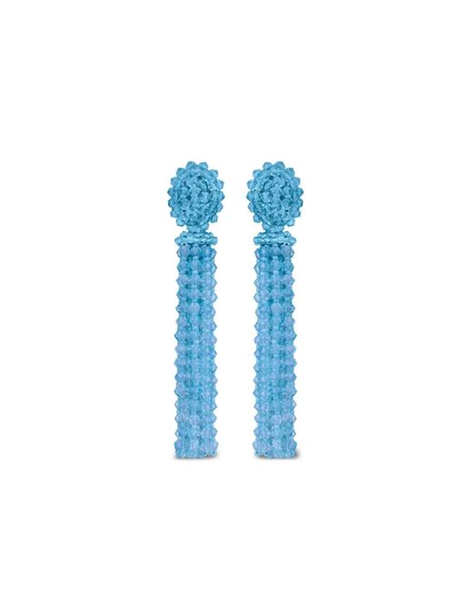 Oscar de la Renta Blue Beaded Tassel Earrings