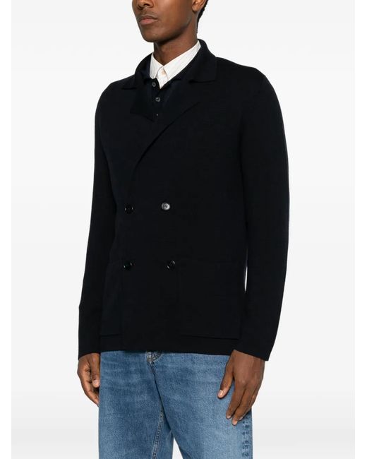 Tagliatore Black Double-Breasted Knit Jacket for men