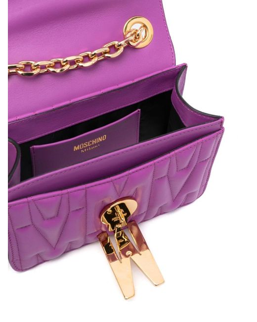 Moschino Purple Logo-quilted Leather Shoulder Bag