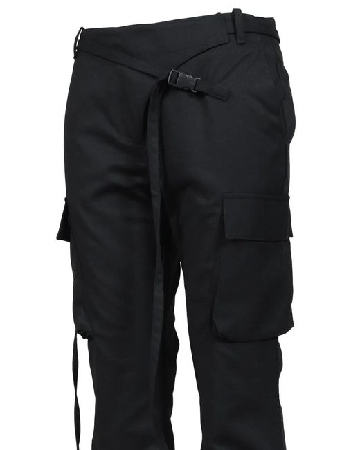 BOHEMSEO Black Strap-Detail Buckled Cargo Pants