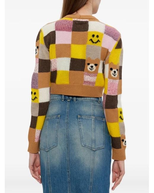 Moschino Yellow Patchwork-Pattern Cardigan