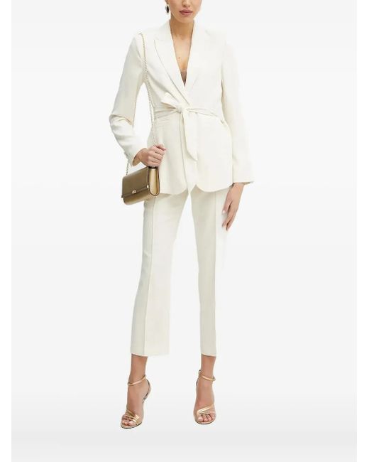 Silvian Heach White Belted Notched-Lapel Blazer