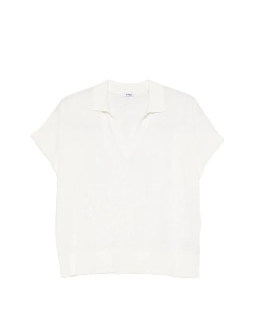 Aspesi White V-Neck Short-Sleeve Top
