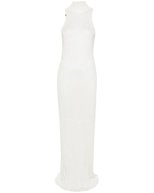 Elisabetta Franchi White High-neck Ribbed Maxi Dress