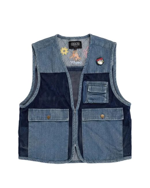 PAS DE MER Blue Postcard Mesh-Panelled Gilet for men