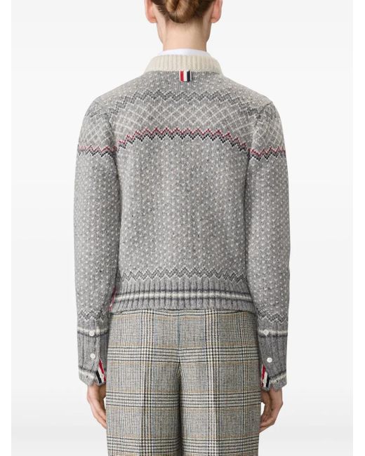 Thom Browne Gray Fair Isle-Knit Cardigan