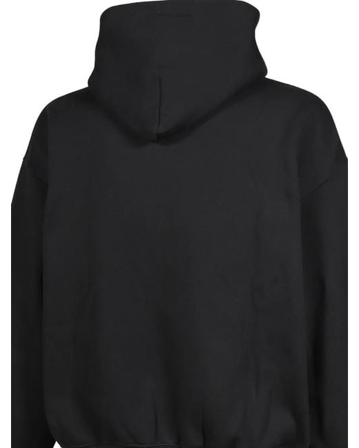 Essentials Black Logo-Patch Hoodie for men