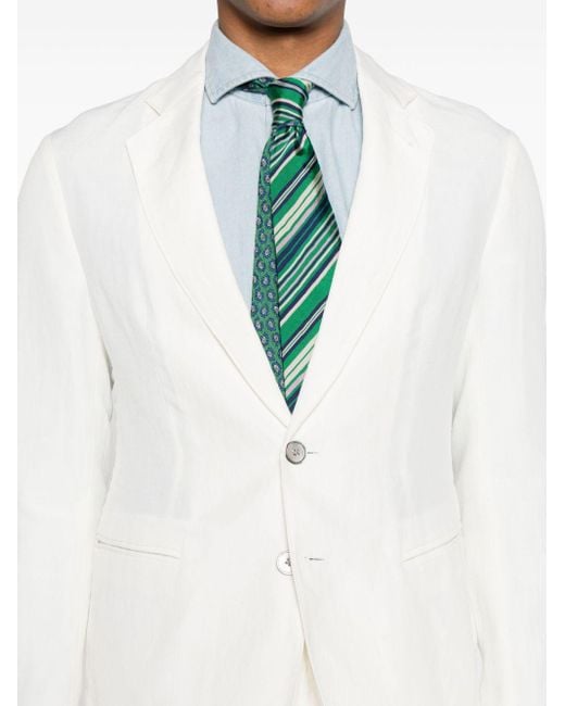 Emporio Armani White Single-breasted Linen-blend Suit for men