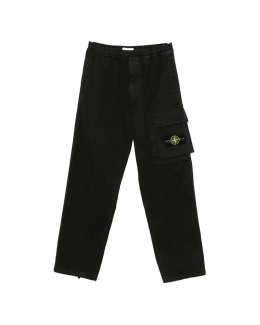 Stone Island Black Logo-Patch Cargo Pants for men