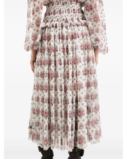 Dolce & Gabbana White Flower Bouquets-Print Midi Dress