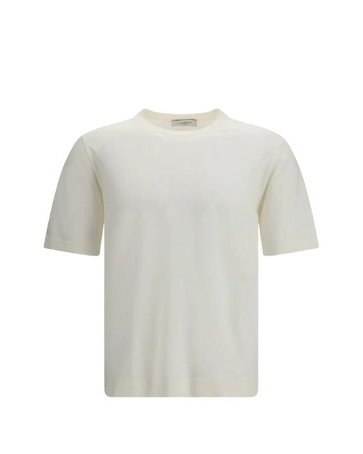 Piacenza Cashmere White Ribbed Crewneck T-Shirt for men