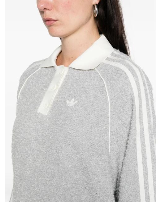 Adidas White Three-Stripe Bouclé Polo Top