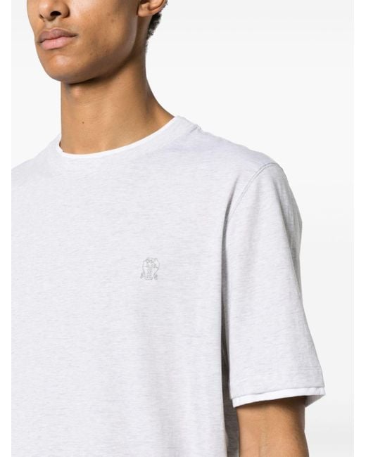 Brunello Cucinelli White Embroidered-logo Cotton T-shirt for men