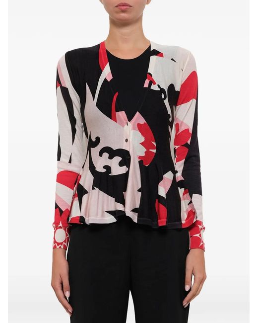 McQueen Red Abstract-Print Peplum Cardigan