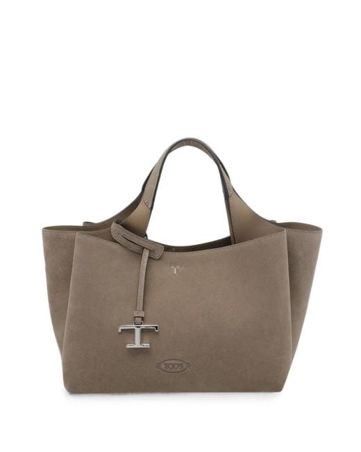 Tod's Brown T-Logo Suede Tote Bag