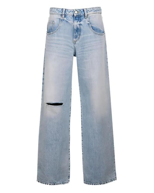 ICON DENIM Blue Wide-Leg-Jeans im Distressed-Look
