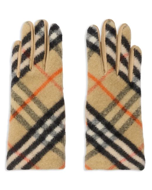 Burberry Natural Check-Pattern Wool Gloves