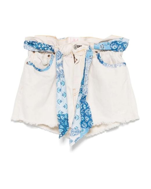 Mc2 Saint Barth Blue Bandana-Print Denim Shorts