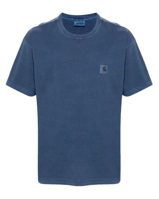 Carhartt Blue Nelson Logo-Patch Cotton T-Shirt for men