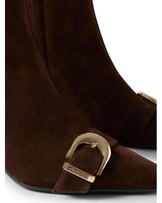Claudie Pierlot Brown Buckle-Detail Pointed-Toe Ankle Boots