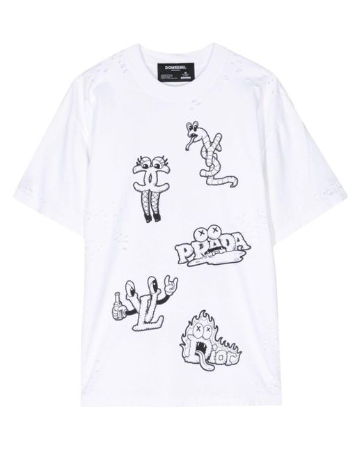 DOMREBEL White Cartoon Graphic-print Cotton T-shirt for men
