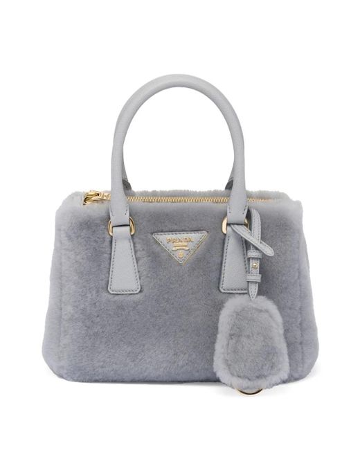 Prada Gray Galleria Mini-Handtasche Mit Shearling