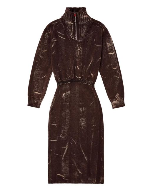 DIESEL Brown M-Marcelle Zipped Turtleneck Midi Dress